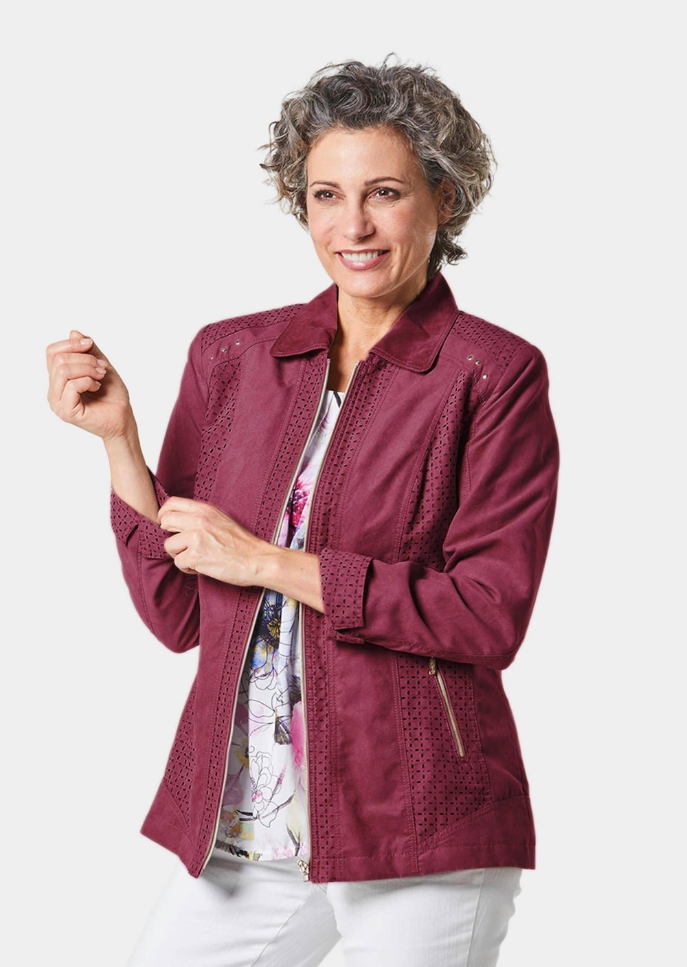 Velourslederimitat-Blazer mit Perforierung