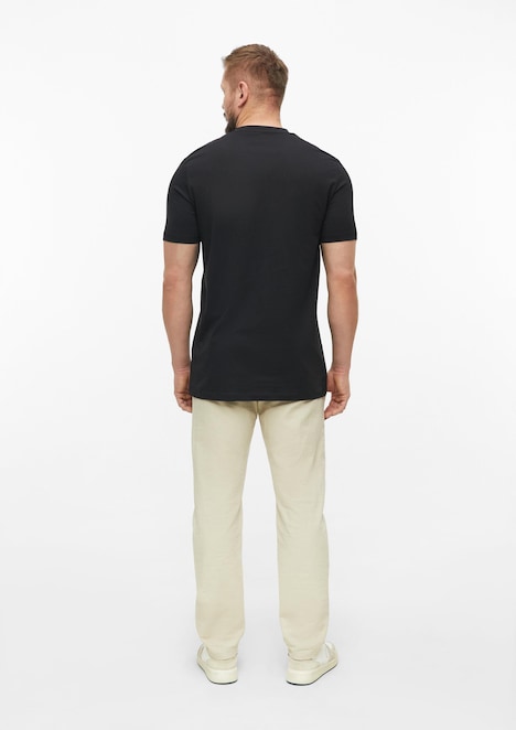 Baumwoll-T-Shirt mit Logo-Print und V-Neck