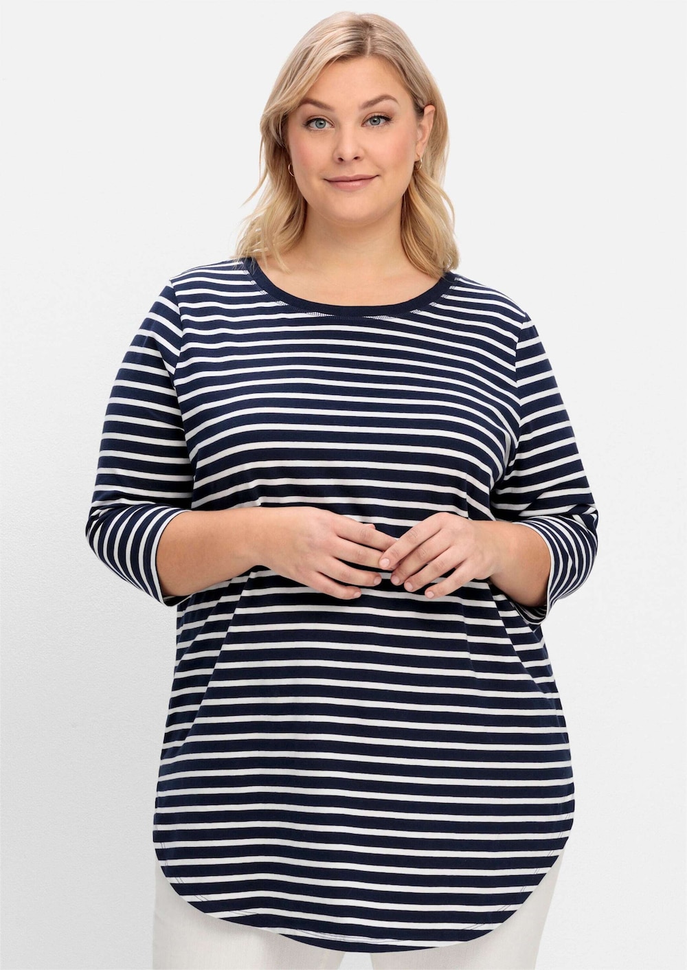 Longshirt 3/4-Arm Streifen Ohne Kragen