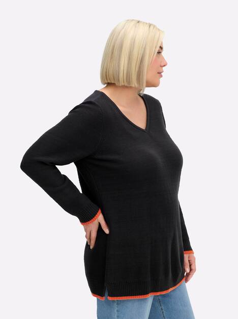 Pullover Langarm Links-Strick Uni Ohne Kragen