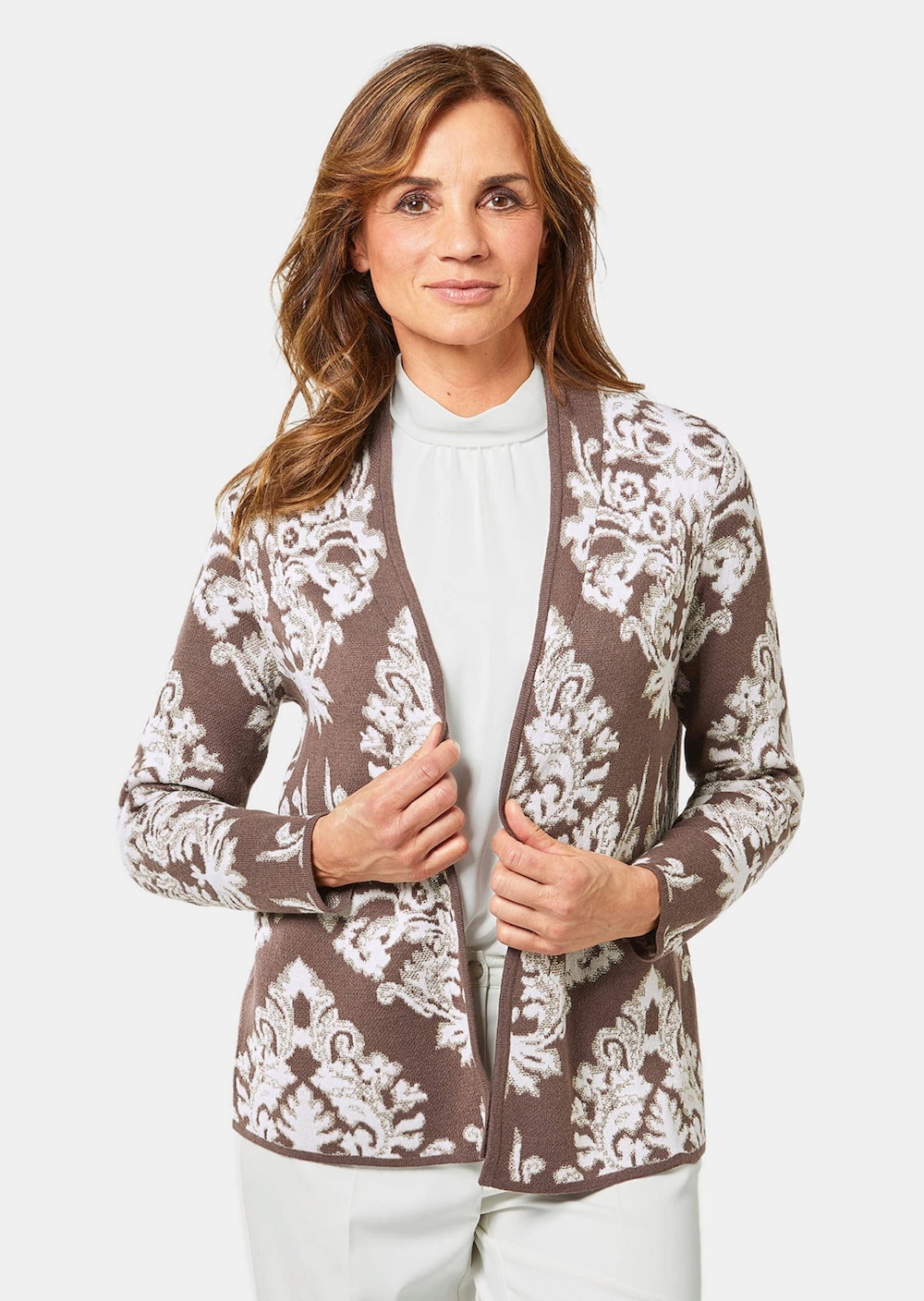 Jacquard-Strickjacke mit Glanzgarnen