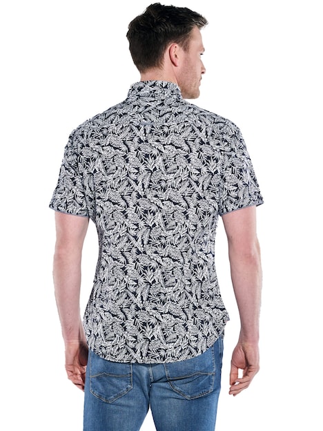Herren Kurzarm-Hemd gemustert , Marineblau