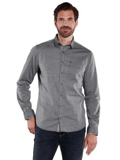 engbers Herren Langarm-Hemd strukturiert , Hellgrau