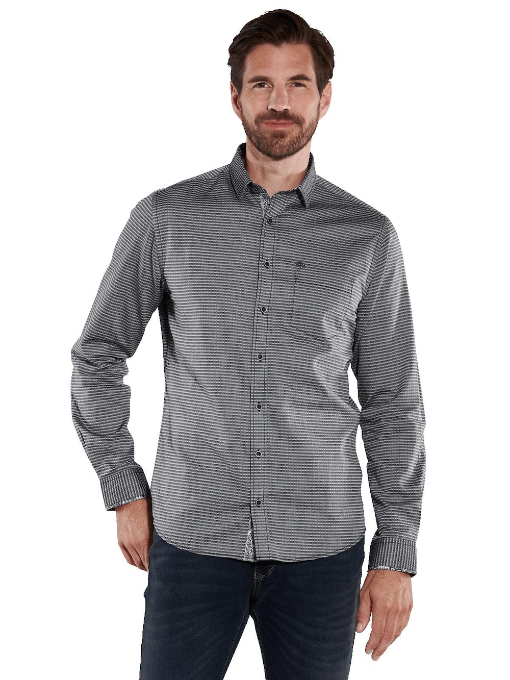 engbers Herren Langarm-Hemd strukturiert , Hellgrau