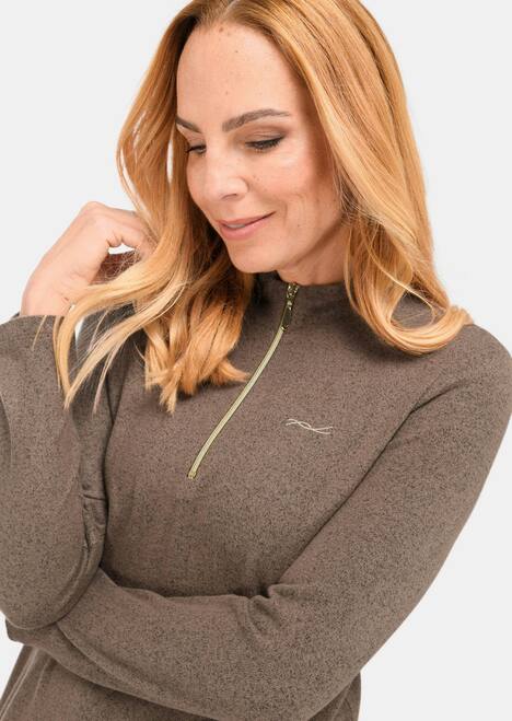 Flauschiges Stehbundshirt mit Reißverschluss und glänzendem, gesticktem Logo