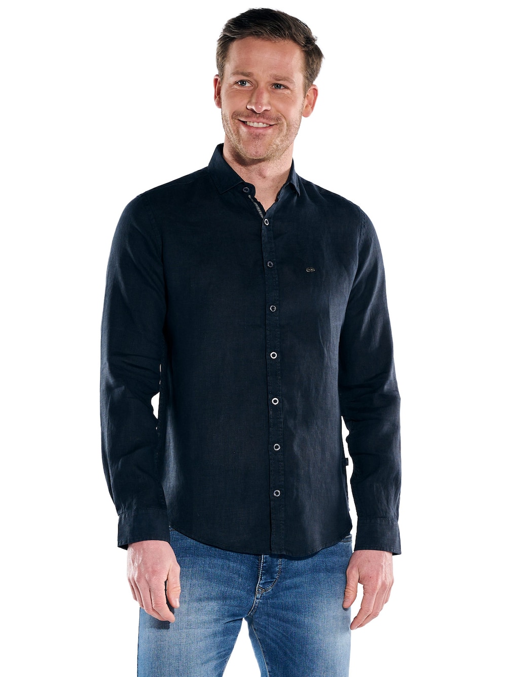 Herren Leinenhemd mit gewaschener Optik , Marineblau