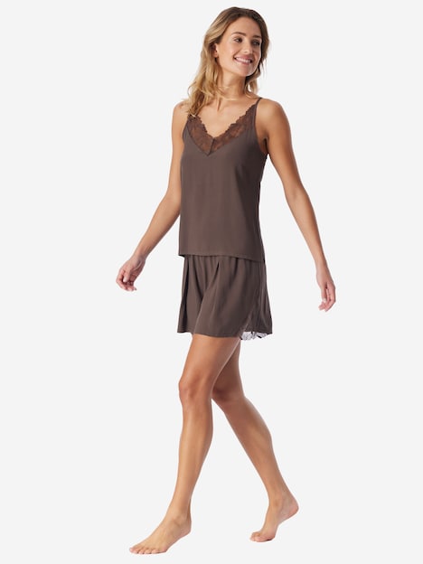 Schiesser Damen Schlafanzug Modern Lace deepbrown
