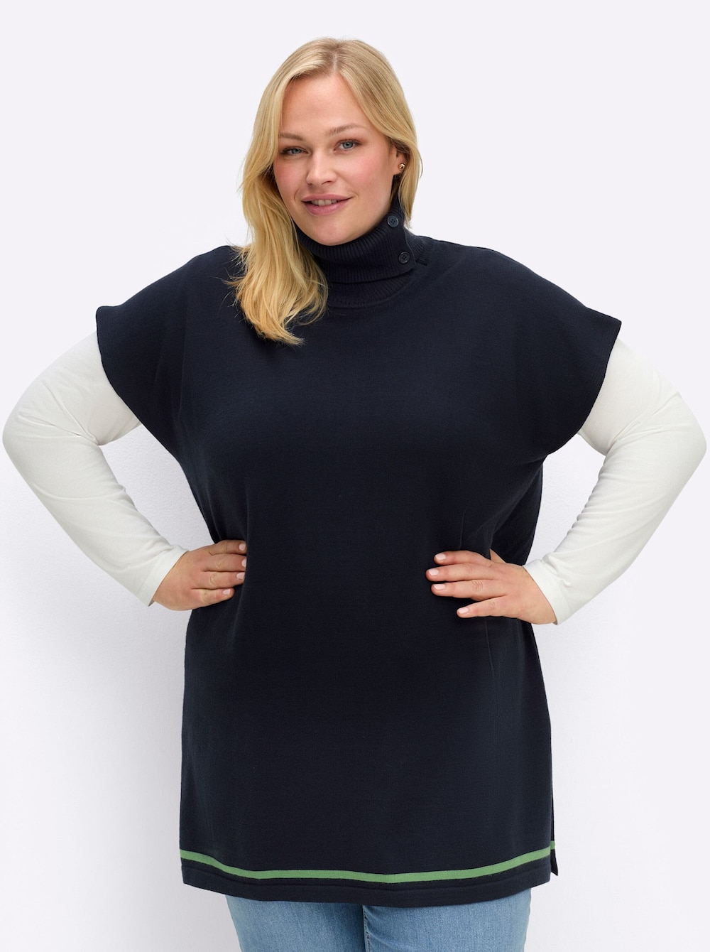 Pullunder Überschnittener Arm Jersey Uni Rollkragen