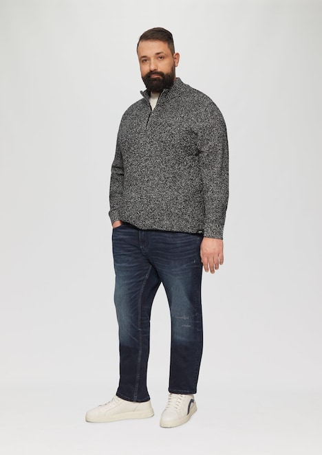 Pullover mit Troyer-Kragen in Melange-Optik