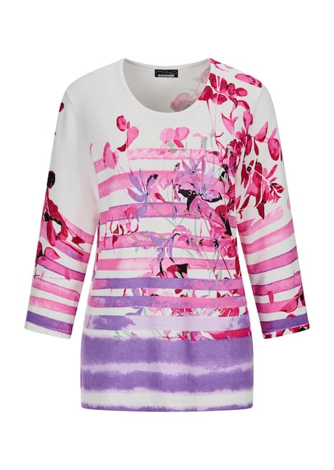 Florales Viskoseshirt mit Streifen