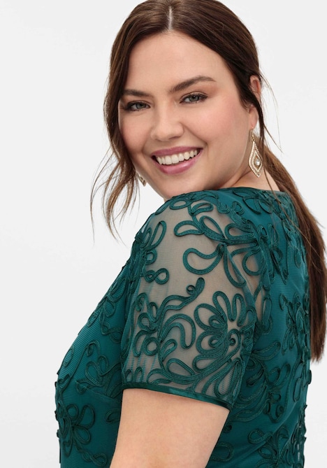 Cocktailkleid Kurzarm Uni Ohne Kragen