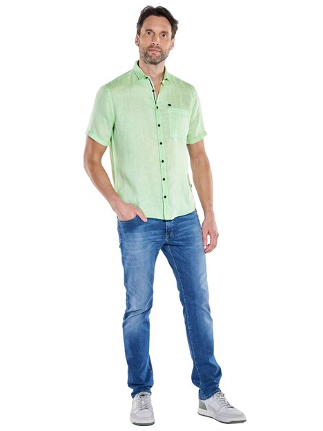Herren Kurzarm-Hemd aus Leinen , Hellgruen