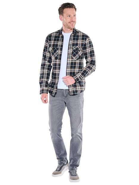 Herren Karo Overshirt mit Reißverschluss , Schwarzbraun