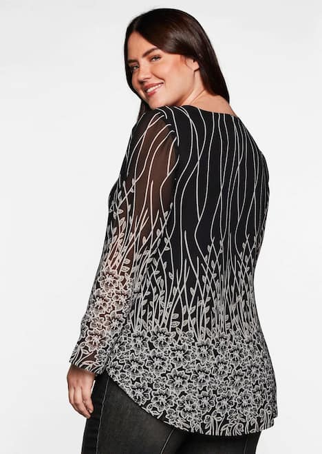 Tunika Langarm Print Ohne Kragen