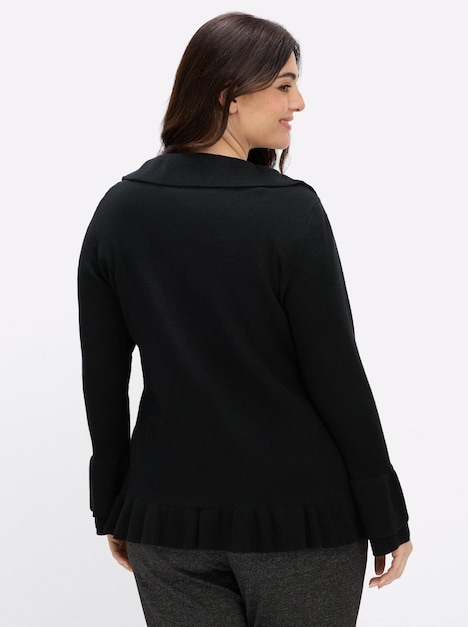 Strickjacke Shirtjacke mit Rüschen Langarm Umlegekragen
