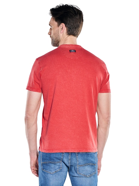 Herren Henley T-Shirt mit Knopfleiste , Feuerrot