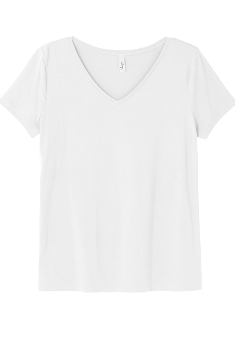 T-Shirt T-Shirt mit V-Ausschnitt, Rippqualität Kurzarm Uni Ohne Kragen