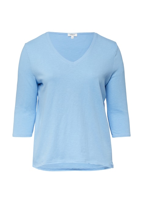 Jersey-T-Shirt mit Flammgarnstruktur und gerundetem Saum
