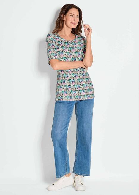 Multicolor-Shirt mit Halbarm, Rundhalsausschnitt