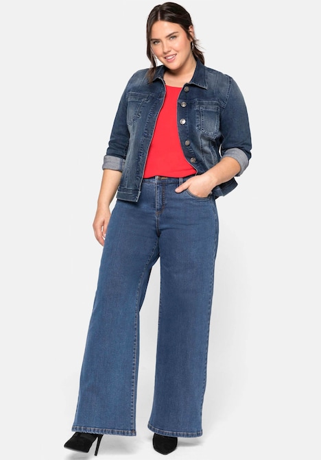 Jeansjacke Langarm Uni Hemdkragen