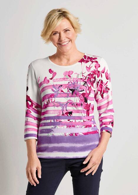 Florales Viskoseshirt mit Streifen