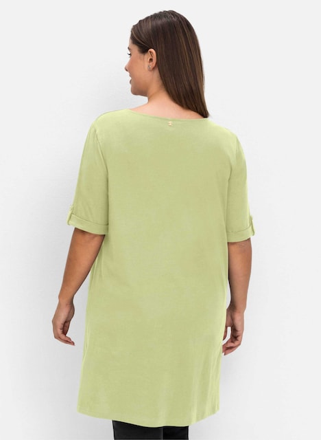 Longshirt Kurzarm Uni Ohne Kragen