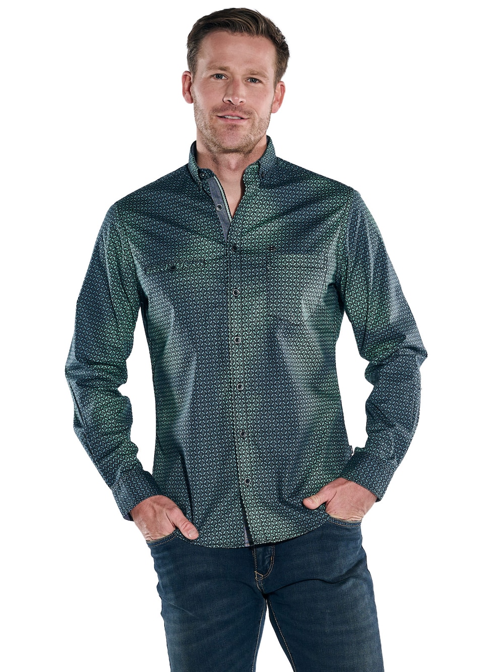 engbers Herren Langarm-Hemd gemustert , Gruen