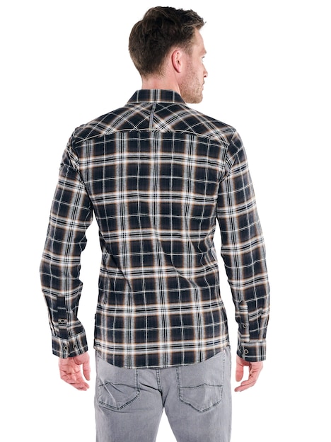 Herren Karo Overshirt mit Reißverschluss , Schwarzbraun