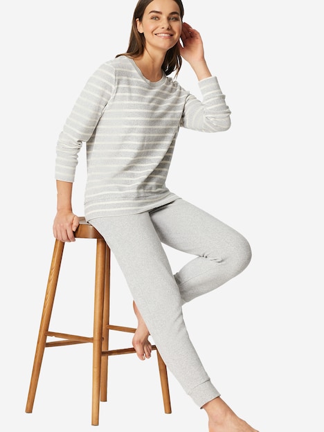 Schiesser Damen Pyjama Casual Essentials - silbergrau-mel.