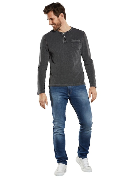 Herren Langarm-Shirt strukturiert , Anthrazit