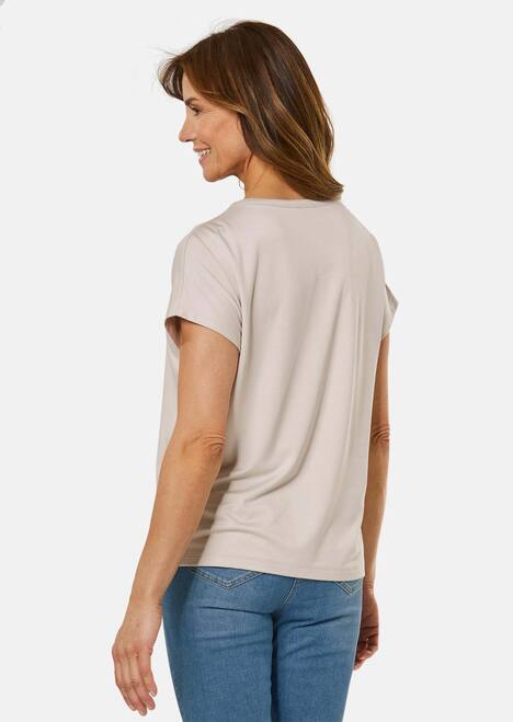 Bequemes Rundhalsshirt, glänzend