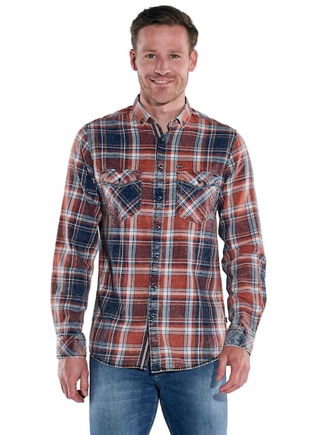 engbers Herren Langarm-Hemd kariert , Orange