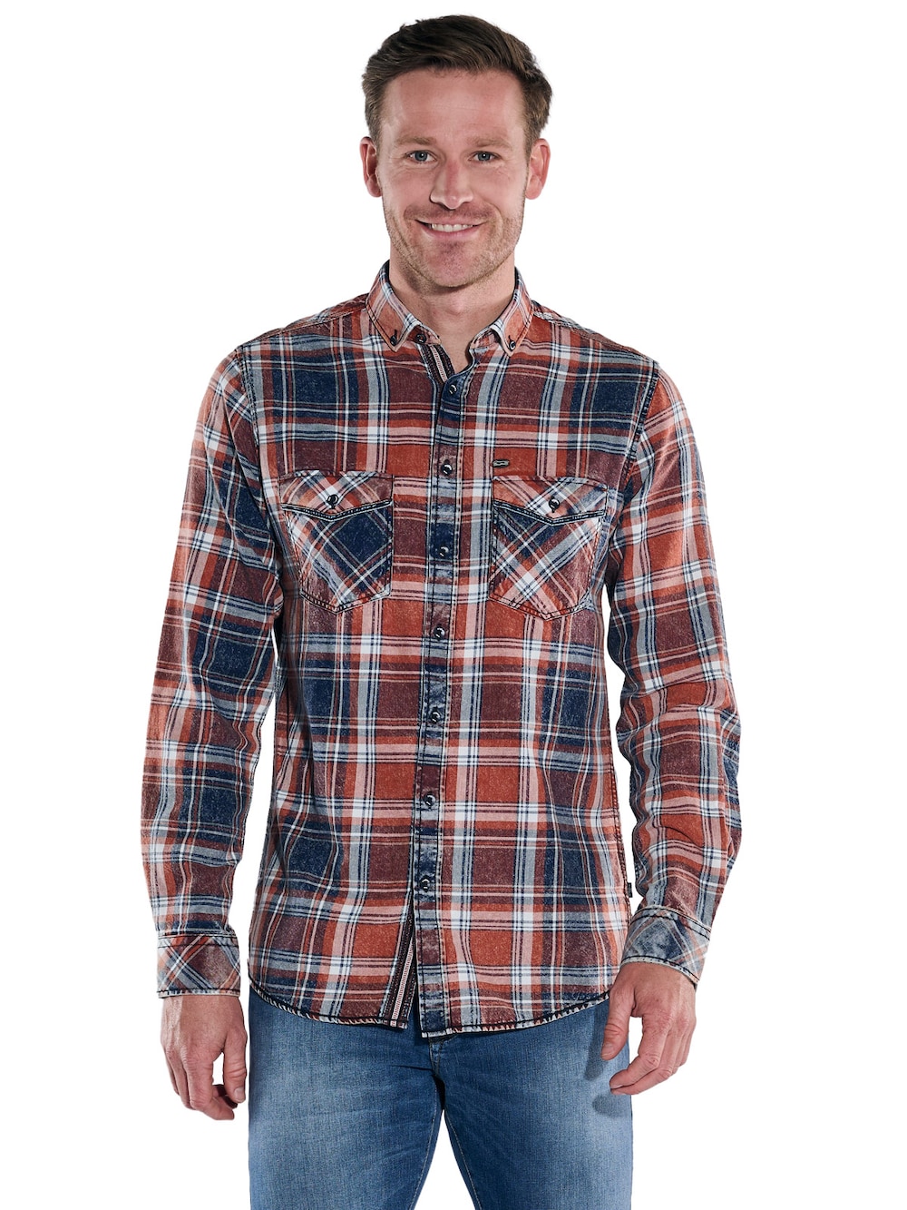 engbers Herren Langarm-Hemd kariert , Orange