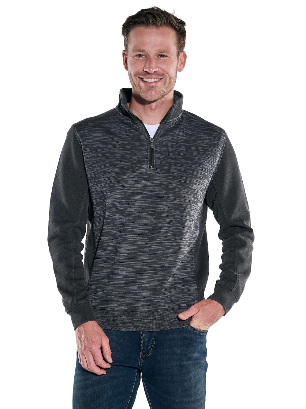 engbers Herren Sweatshirt mit Strukturwechsel , Anthrazit