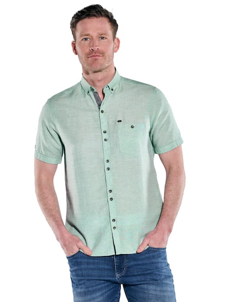engbers Herren Kurzarm-Hemd mit Leinenanteil , Gruen
