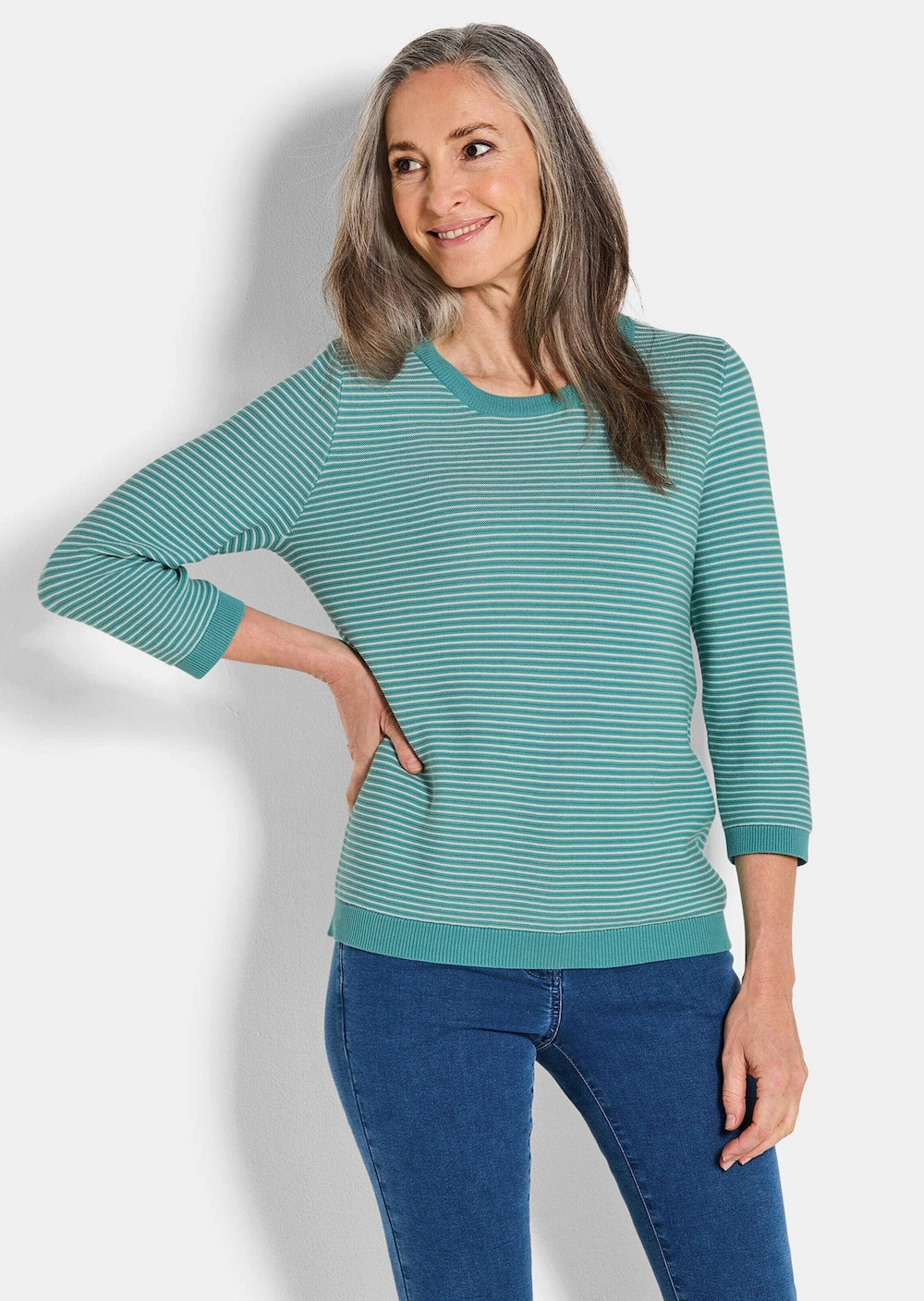 Halbarm Ringelpullover aus Baumwolle