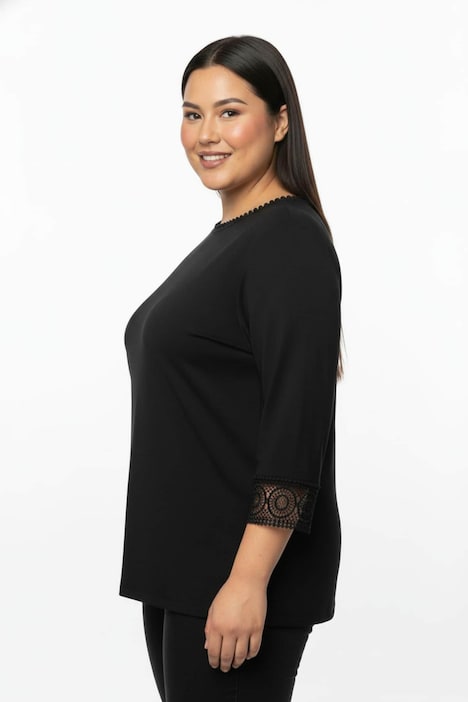 Lyocell-Shirt 3/4-Arm Uni Ohne Kragen