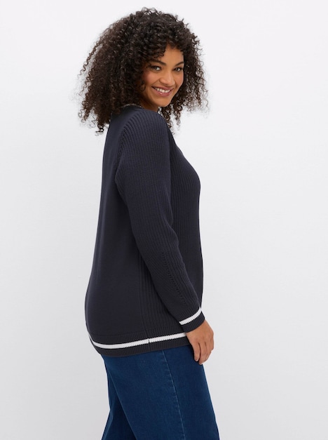 Langarm-Pullover Langarm-Pullover mit Kontrast-Details Langarm