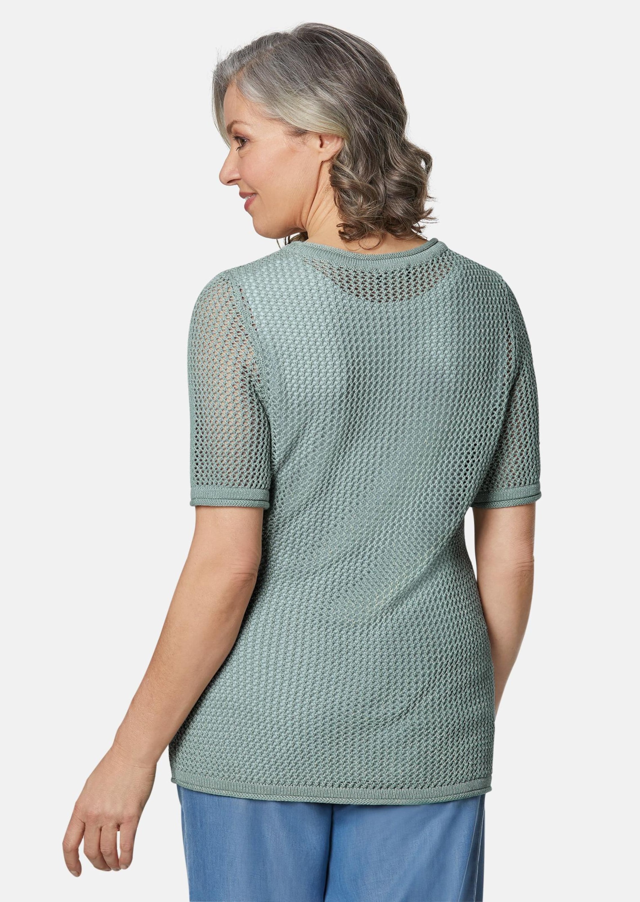 GOLDNER Trui Licht glanzende tricot pullover met luxueus ajourdessin