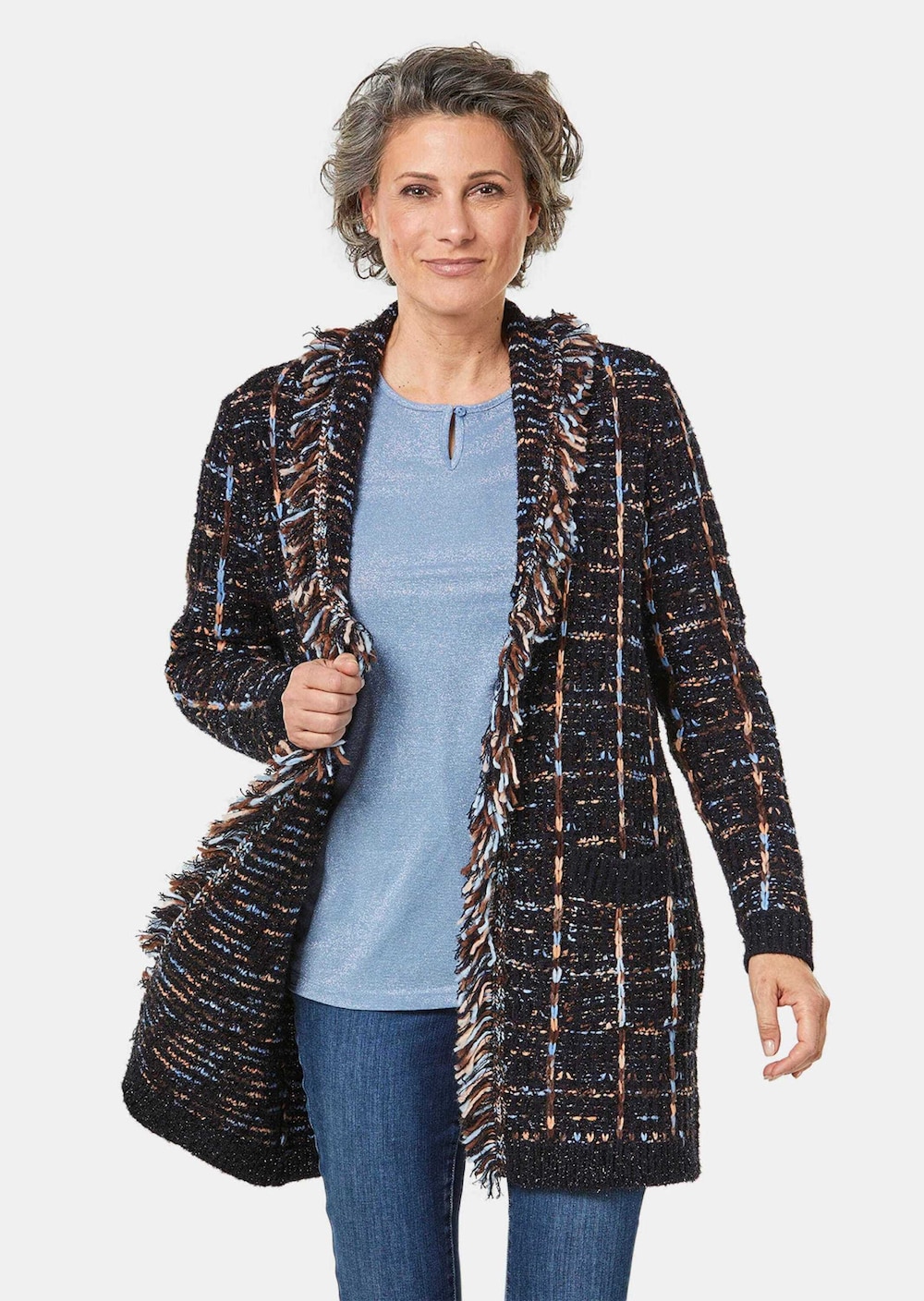 Kurzgröße - Fransenstrickjacke