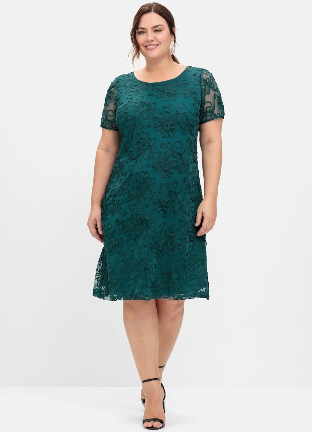 Cocktailkleid Kurzarm Uni Ohne Kragen