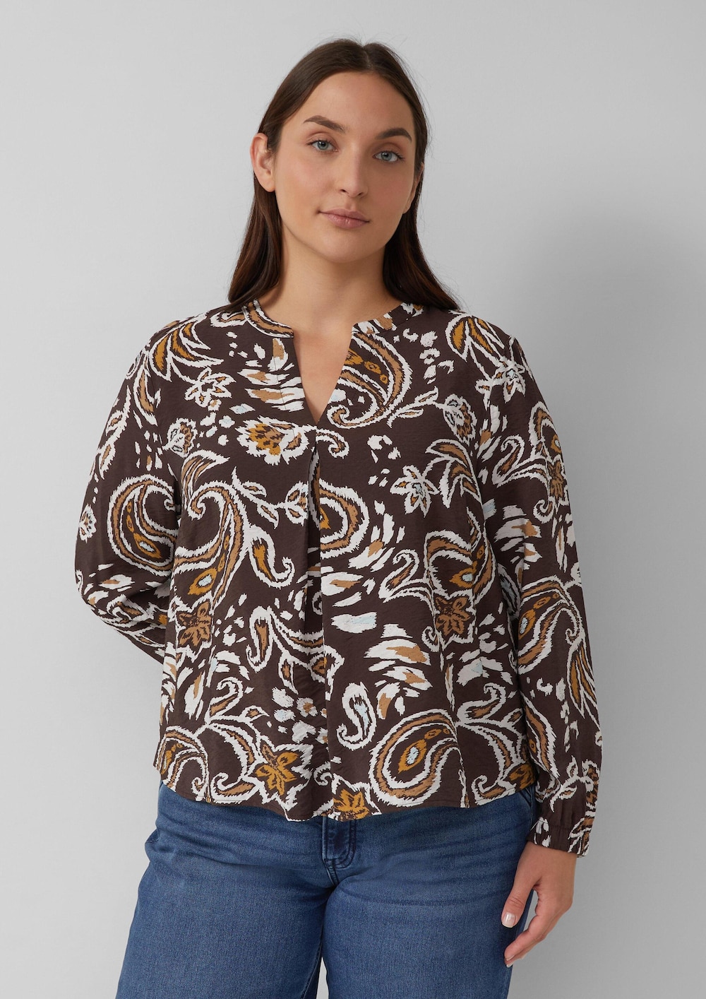 Strukturierte Viskosemix-Bluse mit All-over-Print