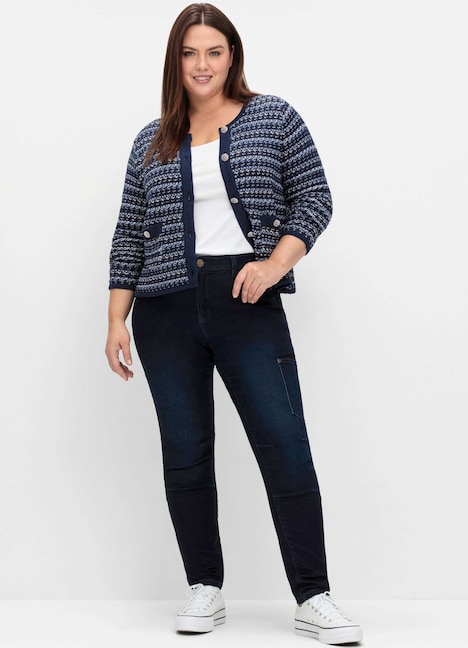 Strickjacke Langarm Grobstrick, Struktur, Mustermix gestrickt Streifen Ohne Kragen