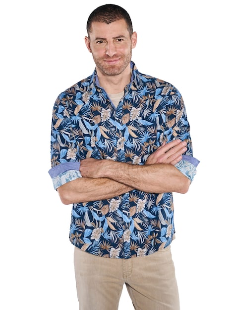 Herren Langarm-Hemd gemustert , Saphirblau