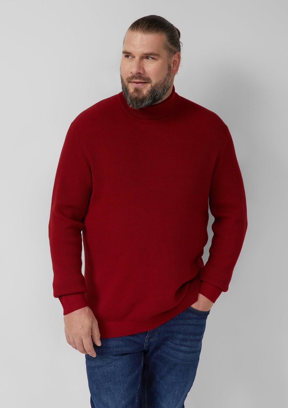 Strukturmix-Pullover aus reiner Baumwolle mit Rollkragen