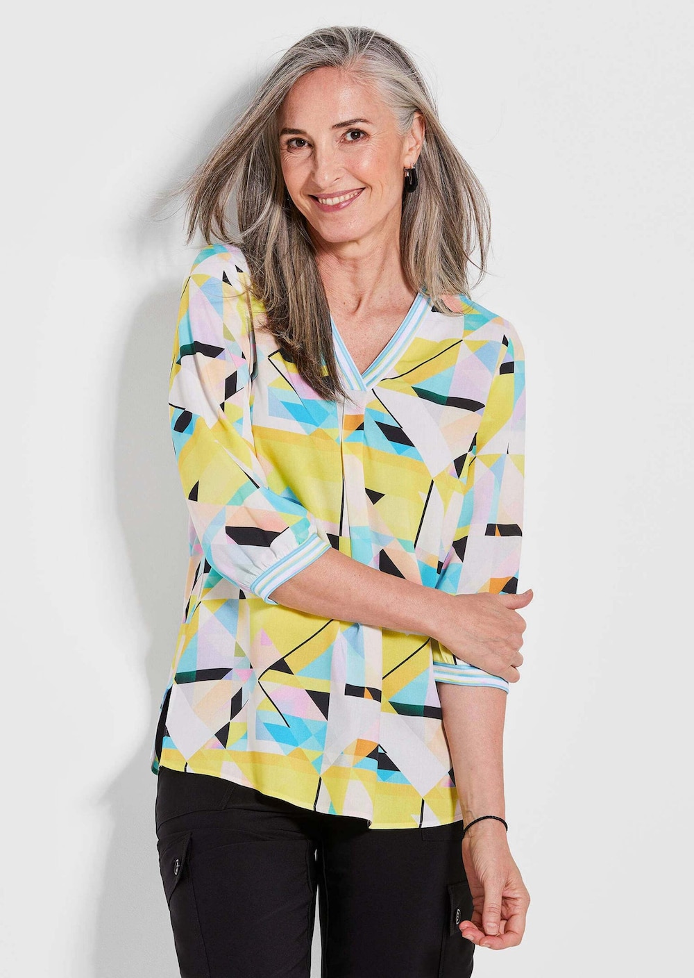 Viskose-Tunika mit 3/4-Arm und multicolorem Druck