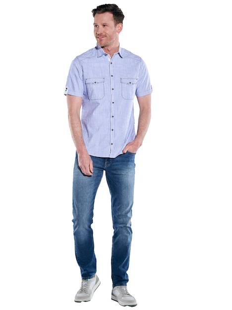 Herren Kurzarm-Hemd kariert , Royalblau