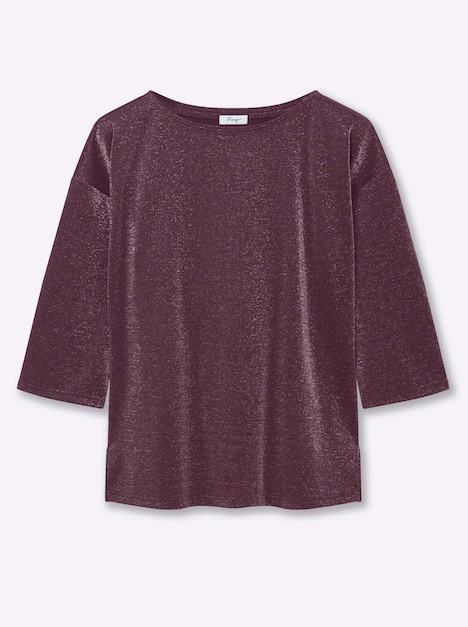 Sweatshirt Sweatshirt aus Glitzergarn 3/4-Arm Uni Ohne Kragen