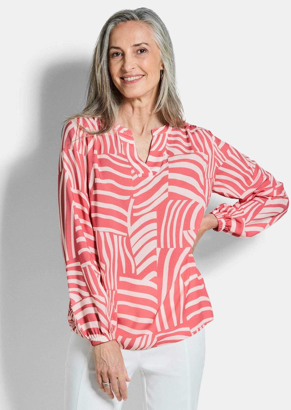 Grafische viscose blouse met split