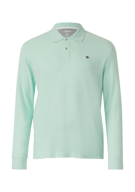 Langarm-Poloshirt mit Waffelstruktur und Logo-Patch